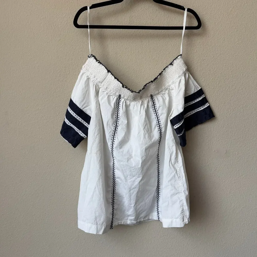 Tory Burch Portia White Cotton Off Shoulder Blouse Size L